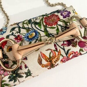 Vintage Gucci by Tom Ford Embellished Flora Horsebit Clutch